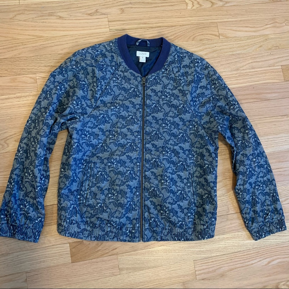 J Crew Denim Floral Bomber Jacket